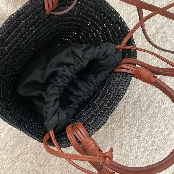 Sezane Mini Justine Basket Bag in Black with Brown Leather Trim - Picture 5 of 7